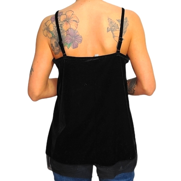ASOS Velvet Tulle Tank Top Size 6 Black Sheer Hem - Picture 3 of 6